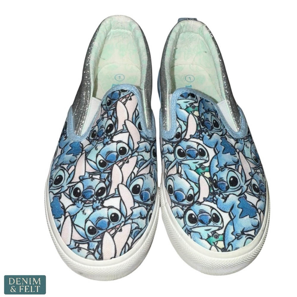 Disney Lilo & Stitch Blue Slip-On Sneakers‎ Kids Size 1 Sparkle Trim
